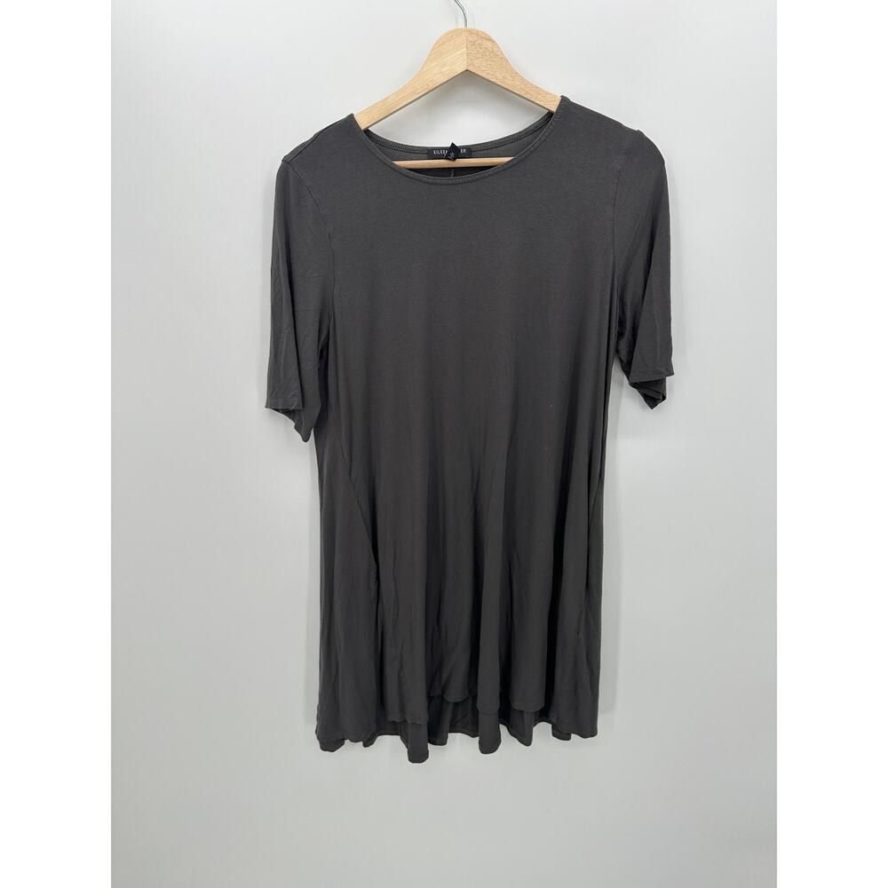 Eileen Fisher Gray T-Shirt Tunic Dress Size PL Stretch Casual Modest Pockets